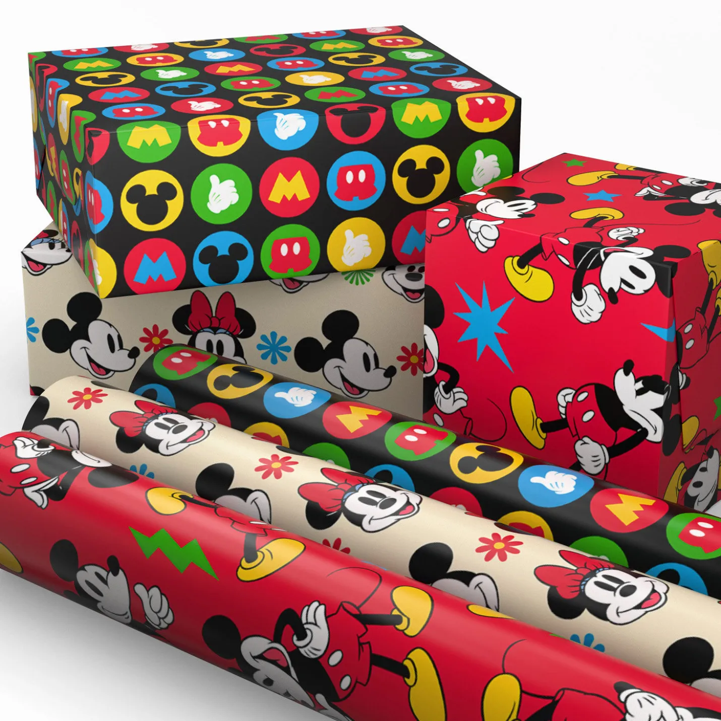 Disney Mickey and Minnie 3-Pack Wrapping Paper Mini Roll Bundle, 45 sq. ft. total
