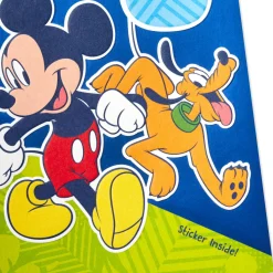 Disney Mickey Mouse and Pluto Third Birthday Card for Kid With Sticker