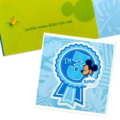 Disney Mickey Mouse and Pluto Third Birthday Card for Kid With Sticker