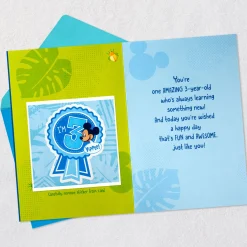 Disney Mickey Mouse and Pluto Third Birthday Card for Kid With Sticker