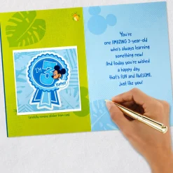 Disney Mickey Mouse and Pluto Third Birthday Card for Kid With Sticker