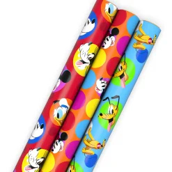 Disney Mickey Mouse Colorful Dots 3-Pack Assortment Wrapping Paper Roll Bundle, 60 sq. ft. total