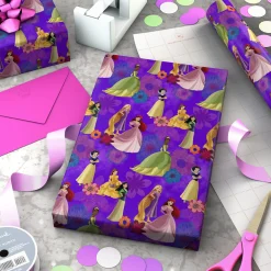 Disney Princess Bold Purple Floral Wrapping Paper Roll, 17.5 sq. ft.