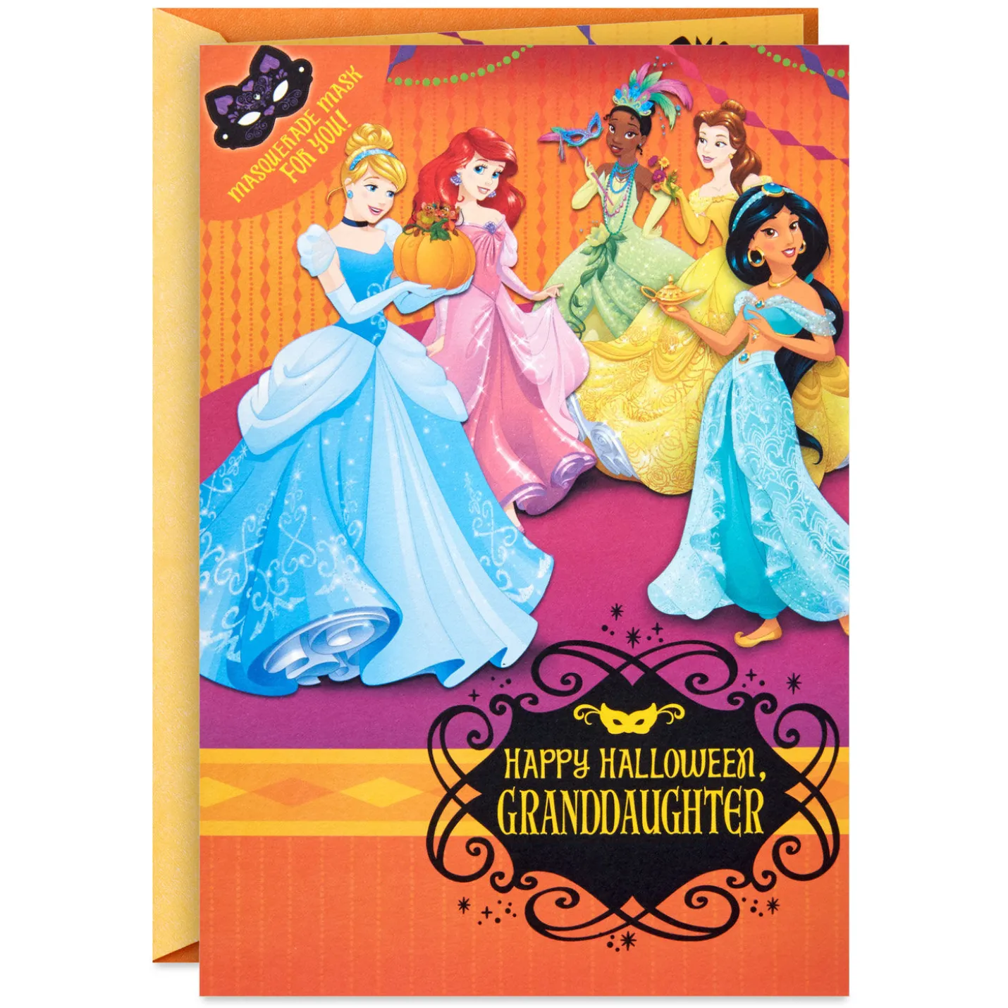 Disney Princess Dress Up Halloween Card for Granddaughter With Mask