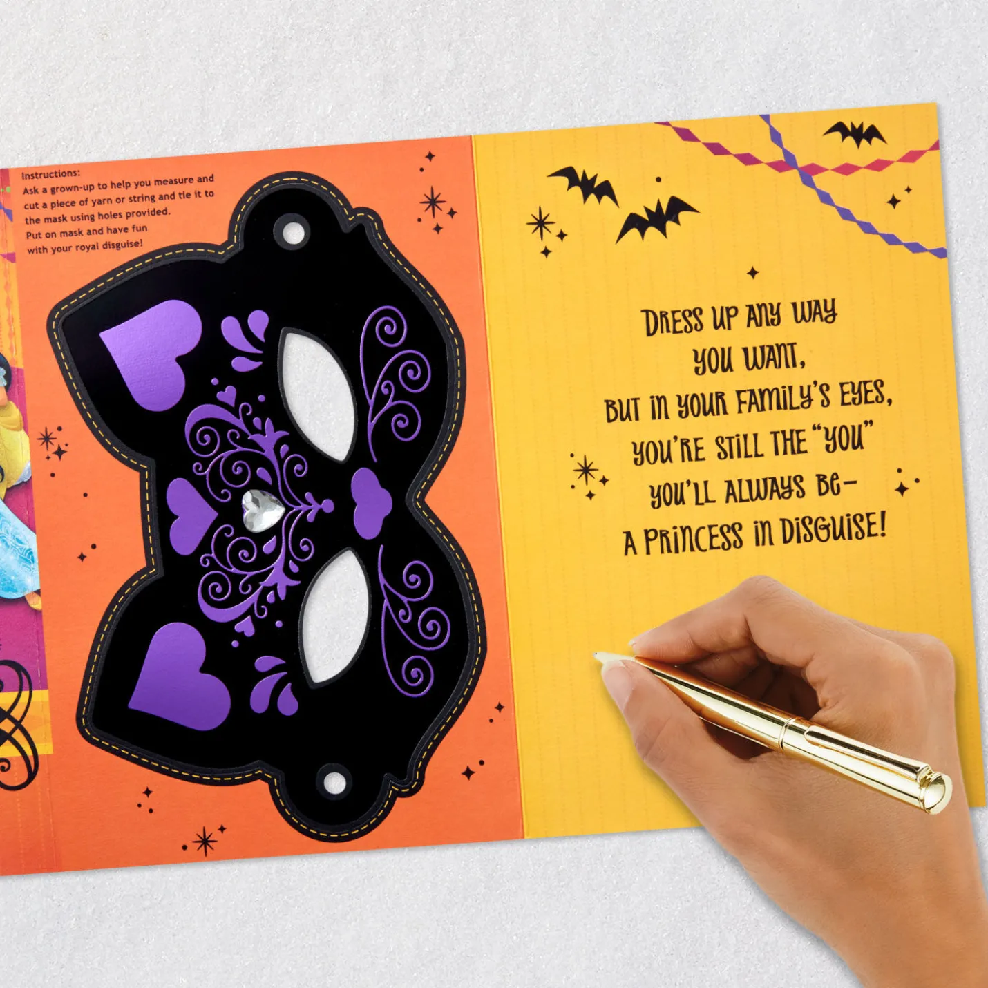 Disney Princess Dress Up Halloween Card for Granddaughter With Mask