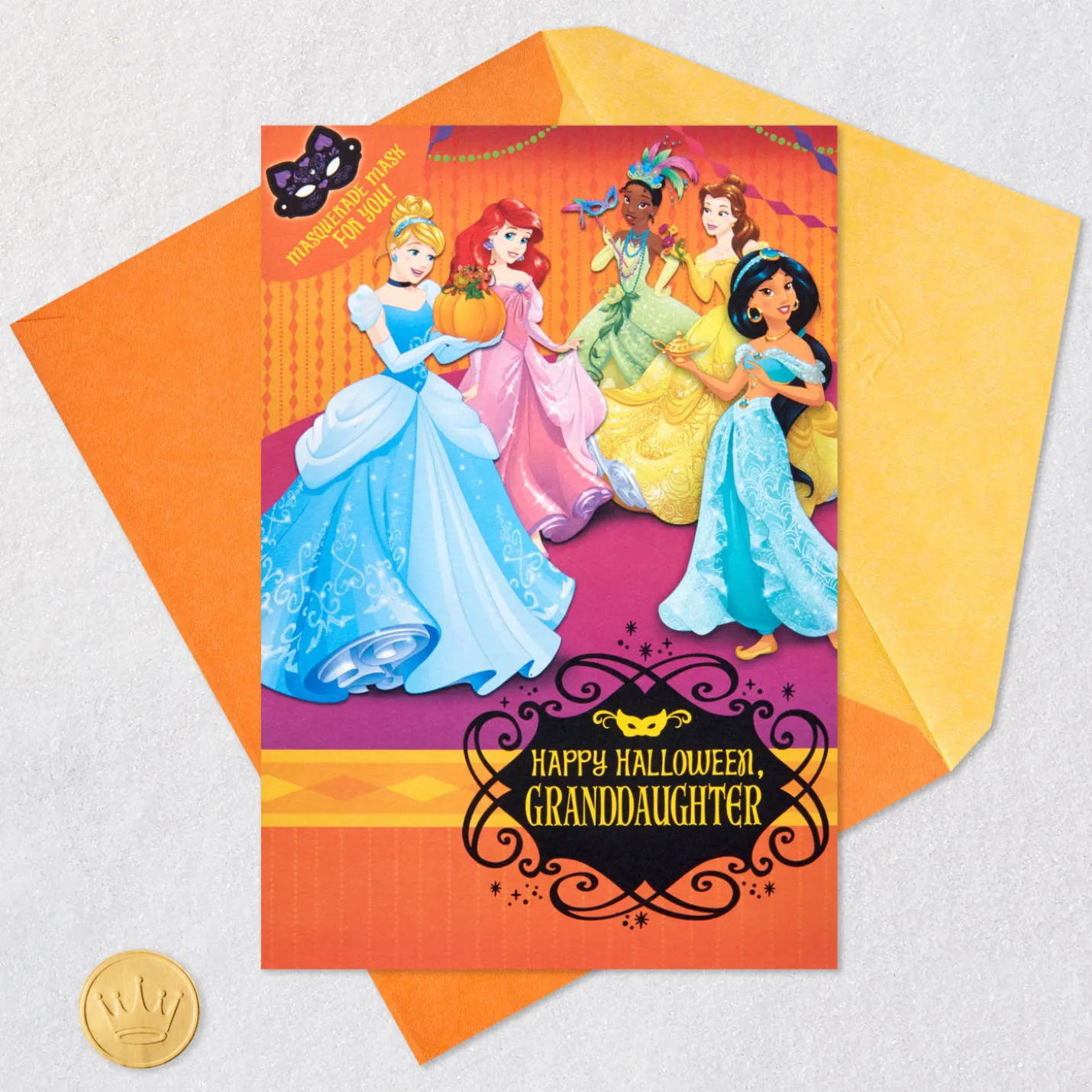 Disney Princess Dress Up Halloween Card for Granddaughter With Mask