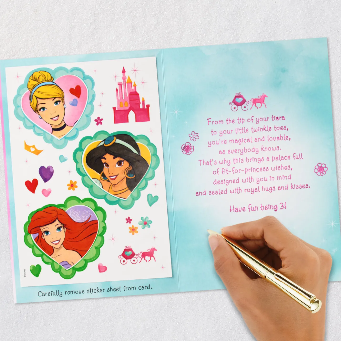 Disney Princesses Royal Hugs and Kisses 3rd Birthday Card for Girls With Stickers