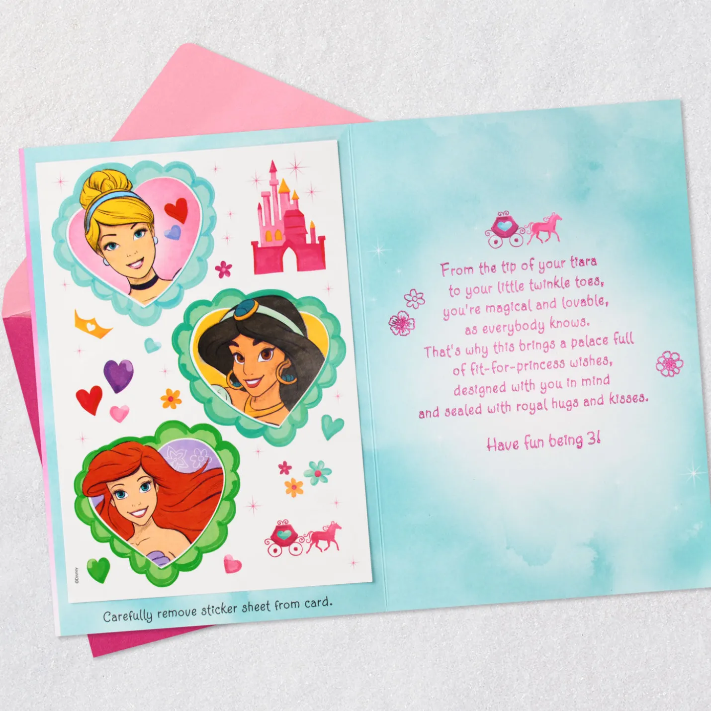 Disney Princesses Royal Hugs and Kisses 3rd Birthday Card for Girls With Stickers