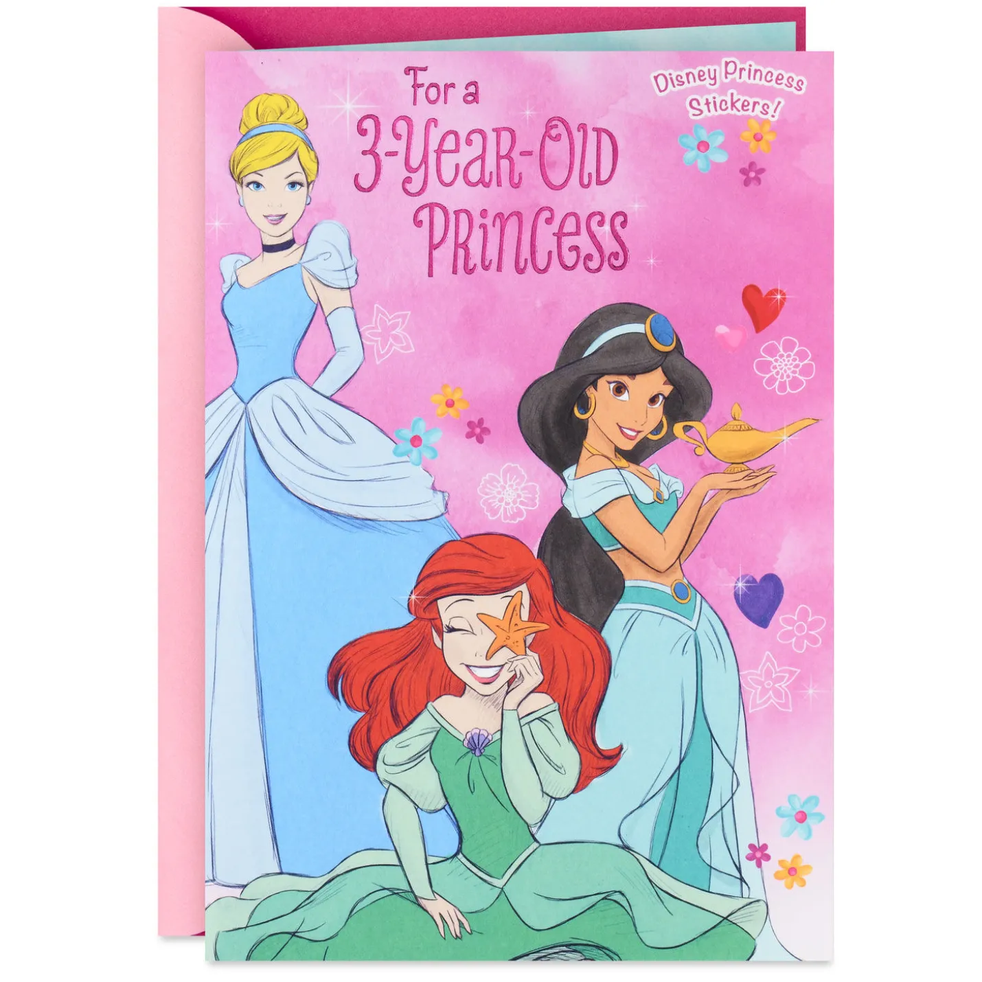 Disney Princesses Royal Hugs and Kisses 3rd Birthday Card for Girls With Stickers