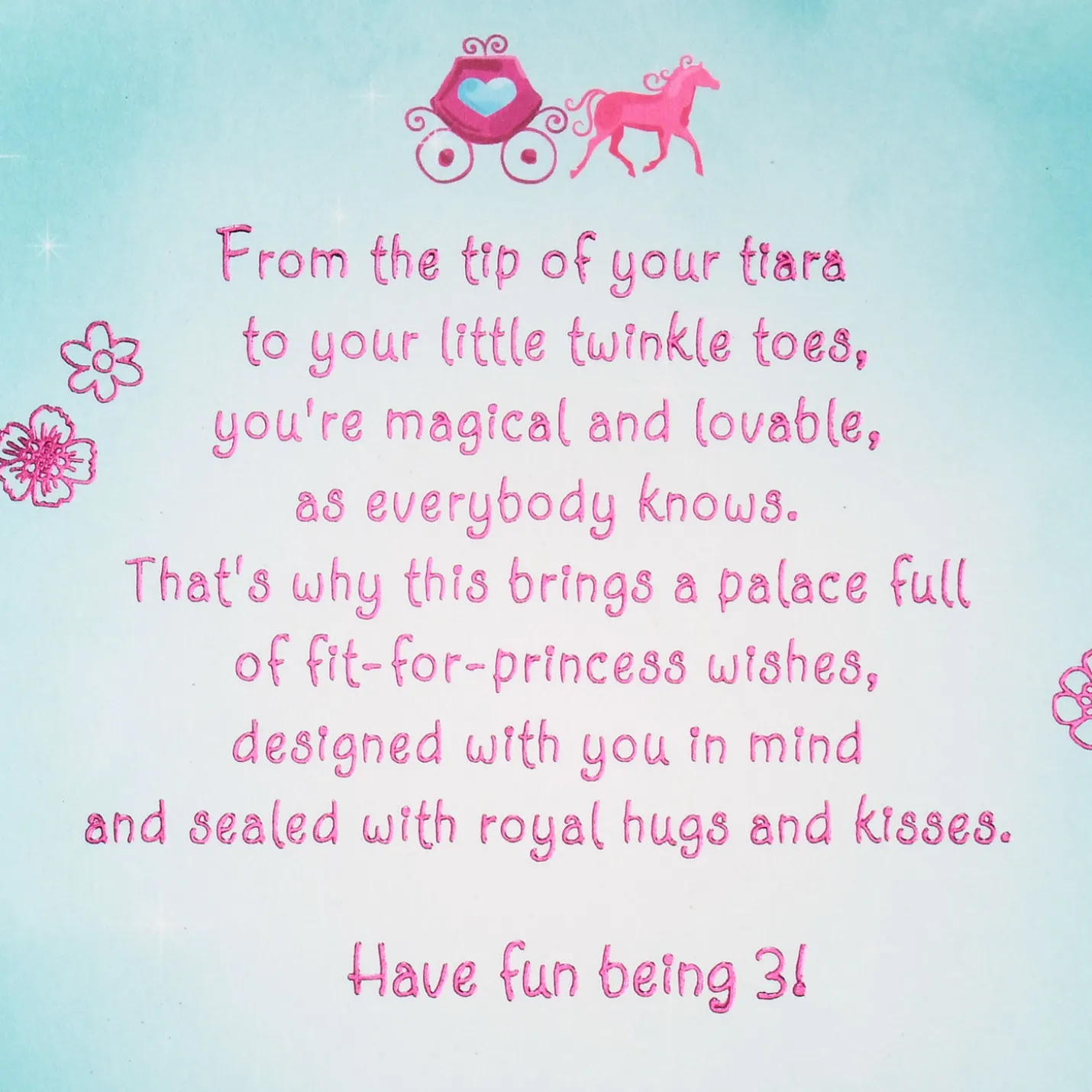 Disney Princesses Royal Hugs and Kisses 3rd Birthday Card for Girls With Stickers