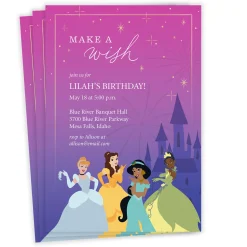 Disney Princess Make a Wish Flat Birthday Invitation