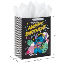 13" Disney Stitch Music Fun Large Gift Bag With Tissue Paper