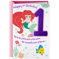 Disney The Little Mermaid First Birthday Card for Girl With Sticker