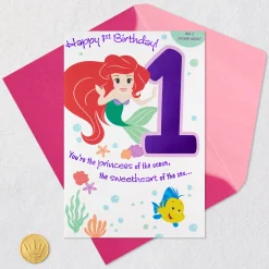 Disney The Little Mermaid First Birthday Card for Girl With Sticker