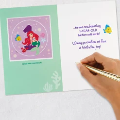Disney The Little Mermaid First Birthday Card for Girl With Sticker