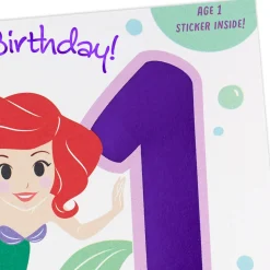 Disney The Little Mermaid First Birthday Card for Girl With Sticker