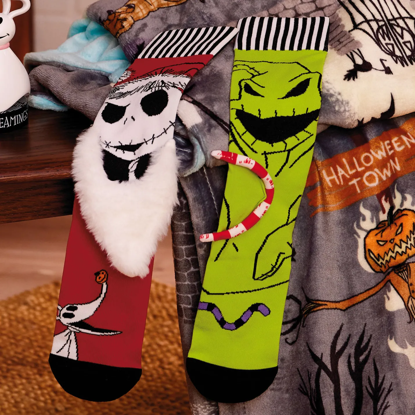 Disney Tim Burton's The Nightmare Before Christmas Jack Skellington and Oogie Boogie Mismatched Novelty Crew Socks