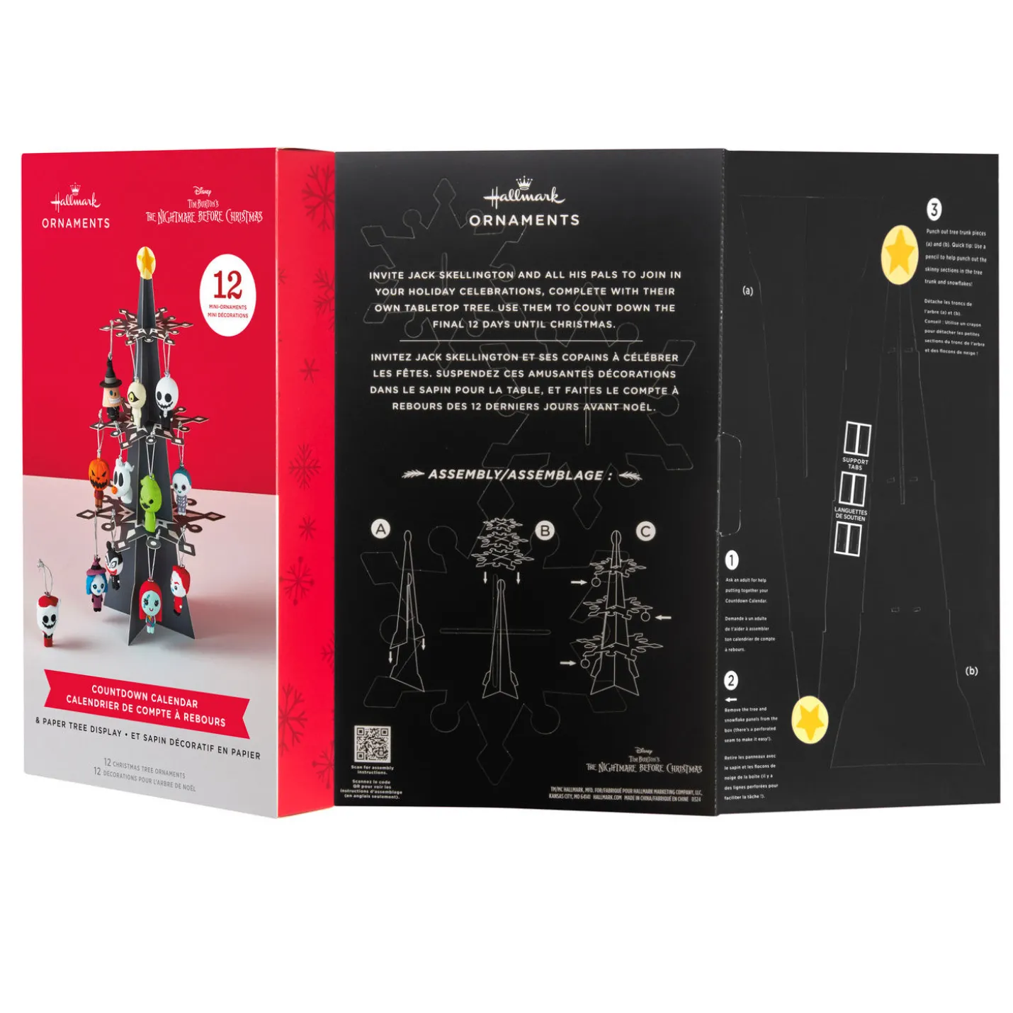 Disney Tim Burton's The Nightmare Before Christmas Hallmark Countdown Calendar Paper Tree Set With 12 Mini Ornaments