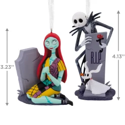 Disney Tim Burton's The Nightmare Before Christmas Jack and Sally With Tombstones Hallmark Ornaments, Set of 2