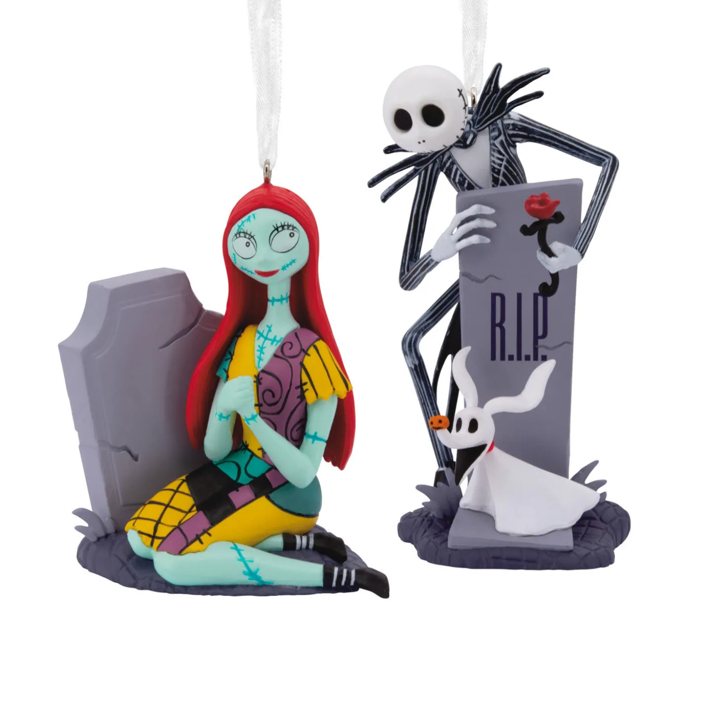 Disney Tim Burton's The Nightmare Before Christmas Jack and Sally With Tombstones Hallmark Ornaments, Set of 2