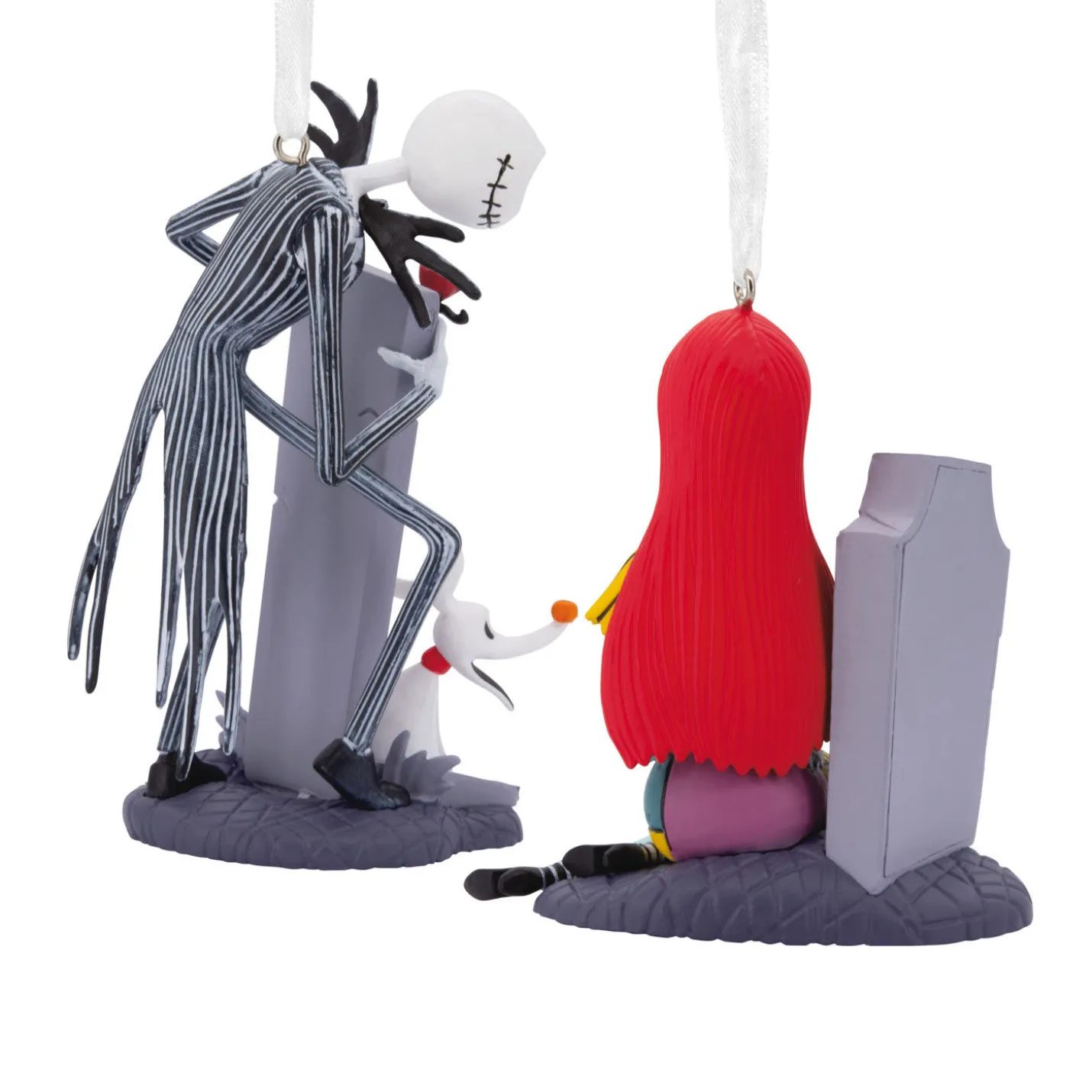 Disney Tim Burton's The Nightmare Before Christmas Jack and Sally With Tombstones Hallmark Ornaments, Set of 2