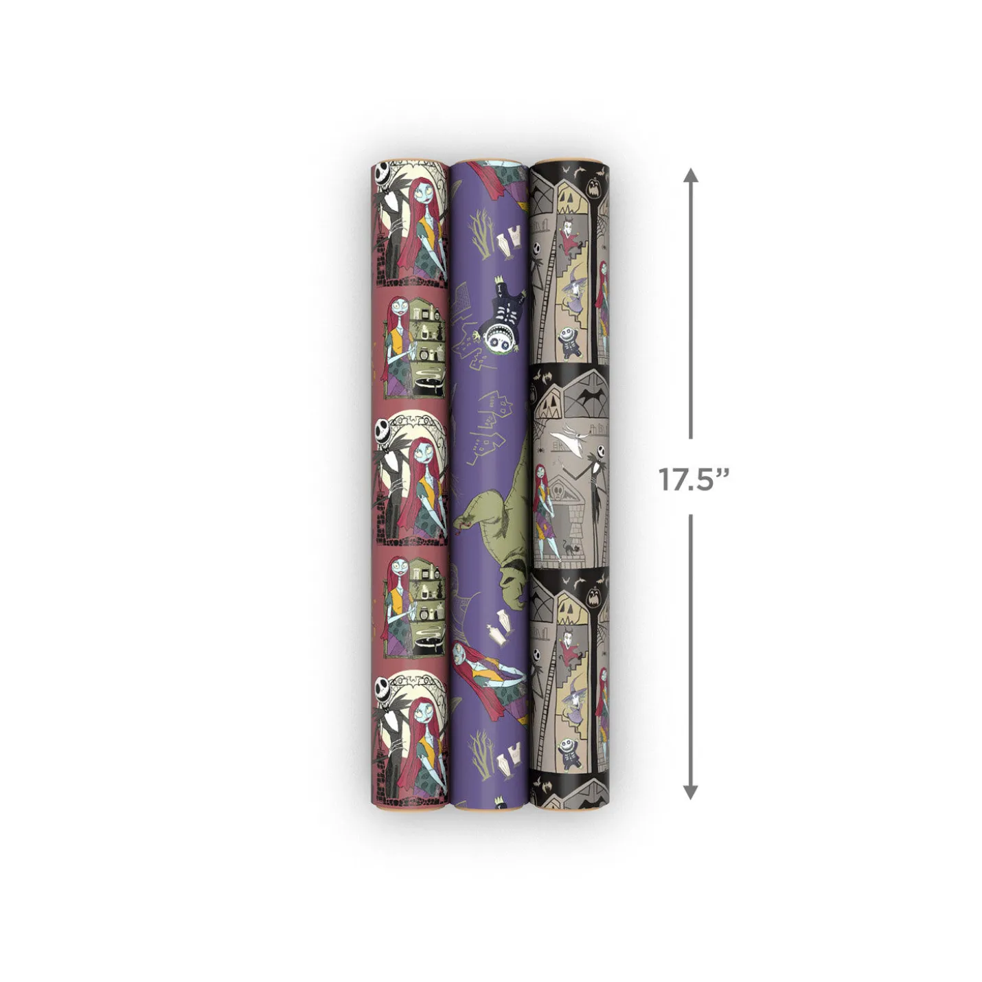 Disney Tim Burton's The Nightmare Before Christmas 3-Pack Wrapping Paper Mini Roll Bundle, 45 sq. ft. total