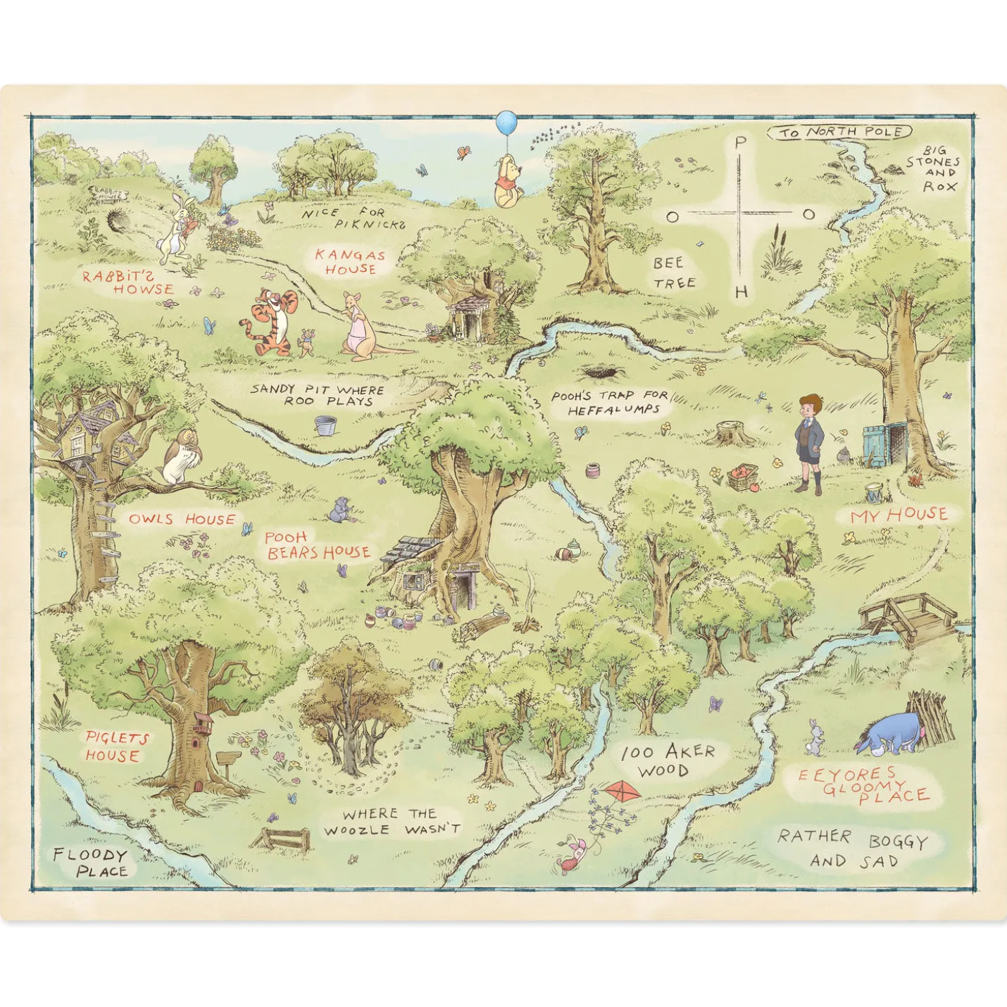 Disney Winnie the Pooh Hundred Acre Wood Map Throw Blanket, 60x52