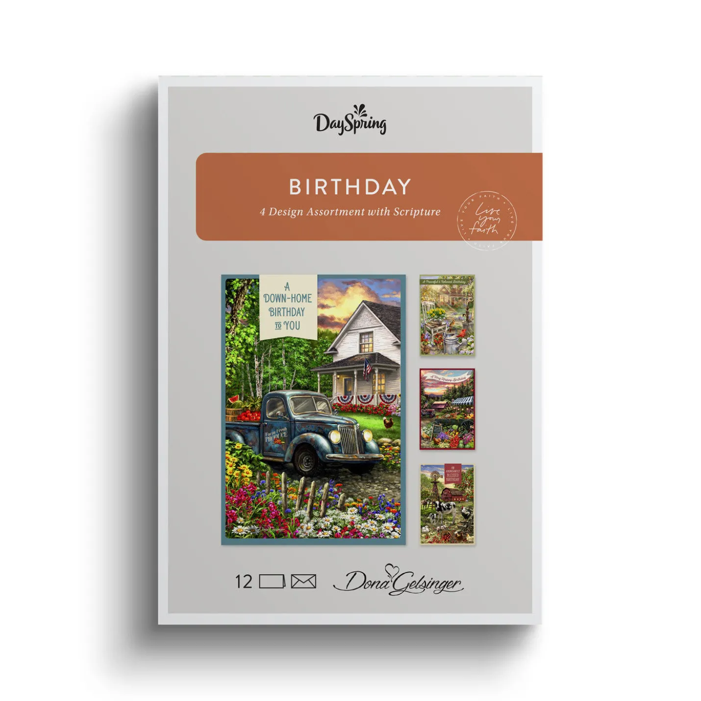 Dona Gelsinger Assorted Religious Birthday Cards, Box of 12
