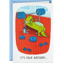 Don't Lift a Finger Dinosaur at Gym Funny Birthday Card