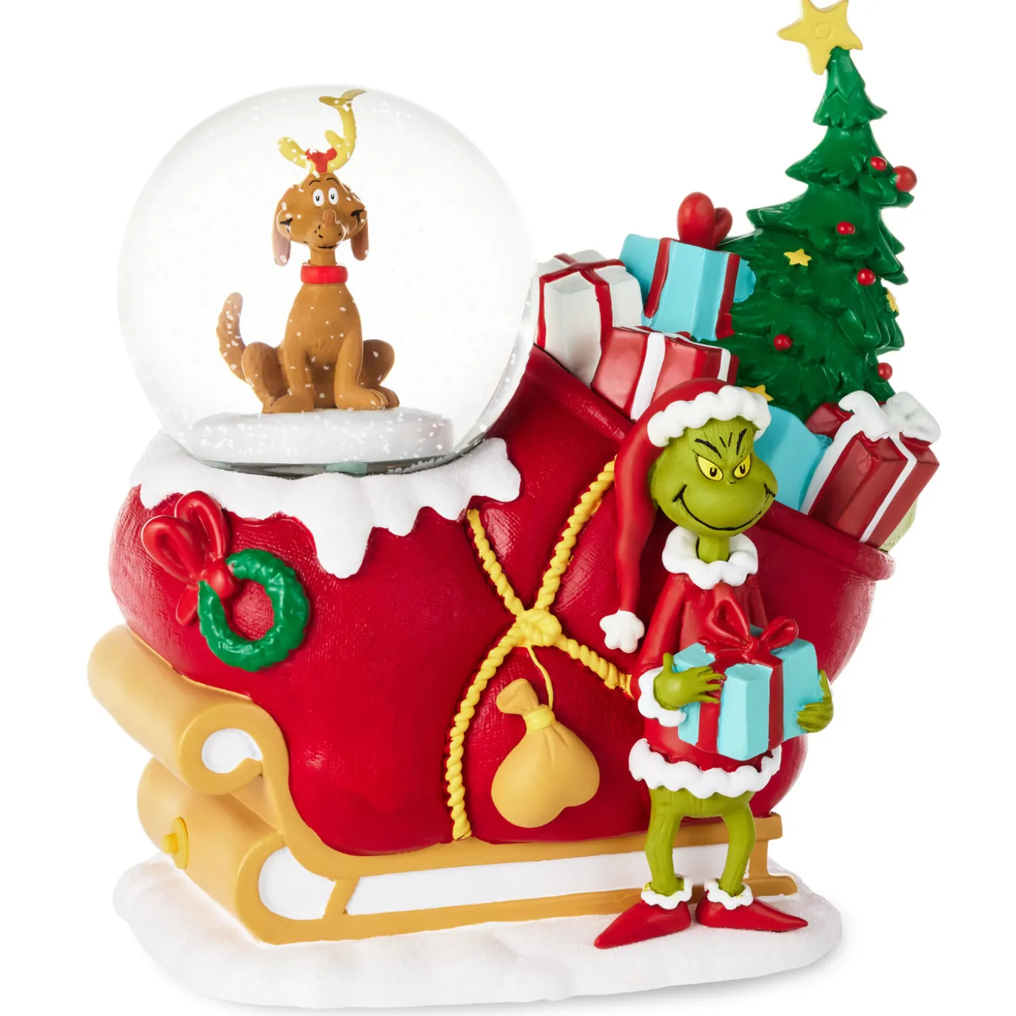 Dr. Seuss's How the Grinch Stole Christmas!™ Grinch, Max and Sleigh Snow Globe Figurine With Music
