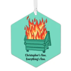 Dumpster Fire Metal Personalized Ornament, Custom Text