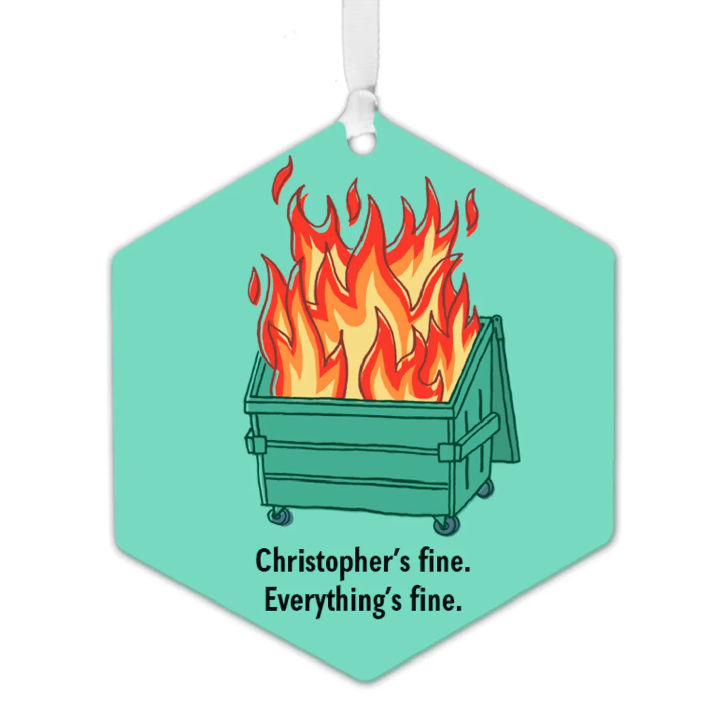 Dumpster Fire Metal Personalized Ornament, Custom Text