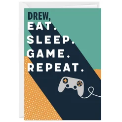 Eat Sleep Game Repeat Custom Celebration Card