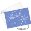 Elegant Blue Calligraphy Flat Wedding Thank You Photo Card