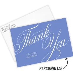 Elegant Blue Calligraphy Flat Wedding Thank You Photo Card
