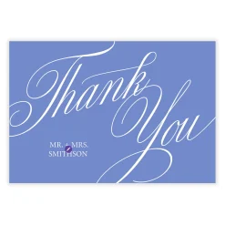 Elegant Blue Calligraphy Flat Wedding Thank You Photo Card