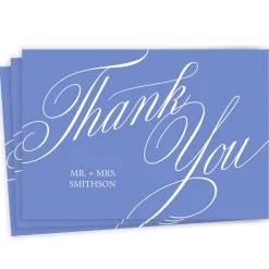 Elegant Blue Calligraphy Flat Wedding Thank You Photo Card