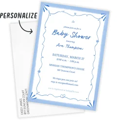 Elegant Blue Doodle Flat Baby Shower Invitation