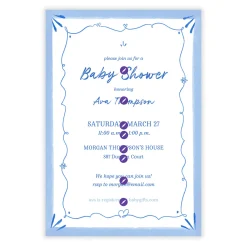 Elegant Blue Doodle Flat Baby Shower Invitation