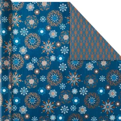 Elegant Blues 4-Pack Blue and Gold Reversible Wrapping Paper, 150 sq. ft.