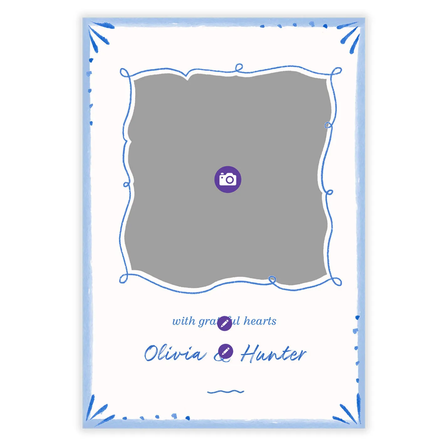 Elegant Doodle Flat Wedding Thank You Photo Card