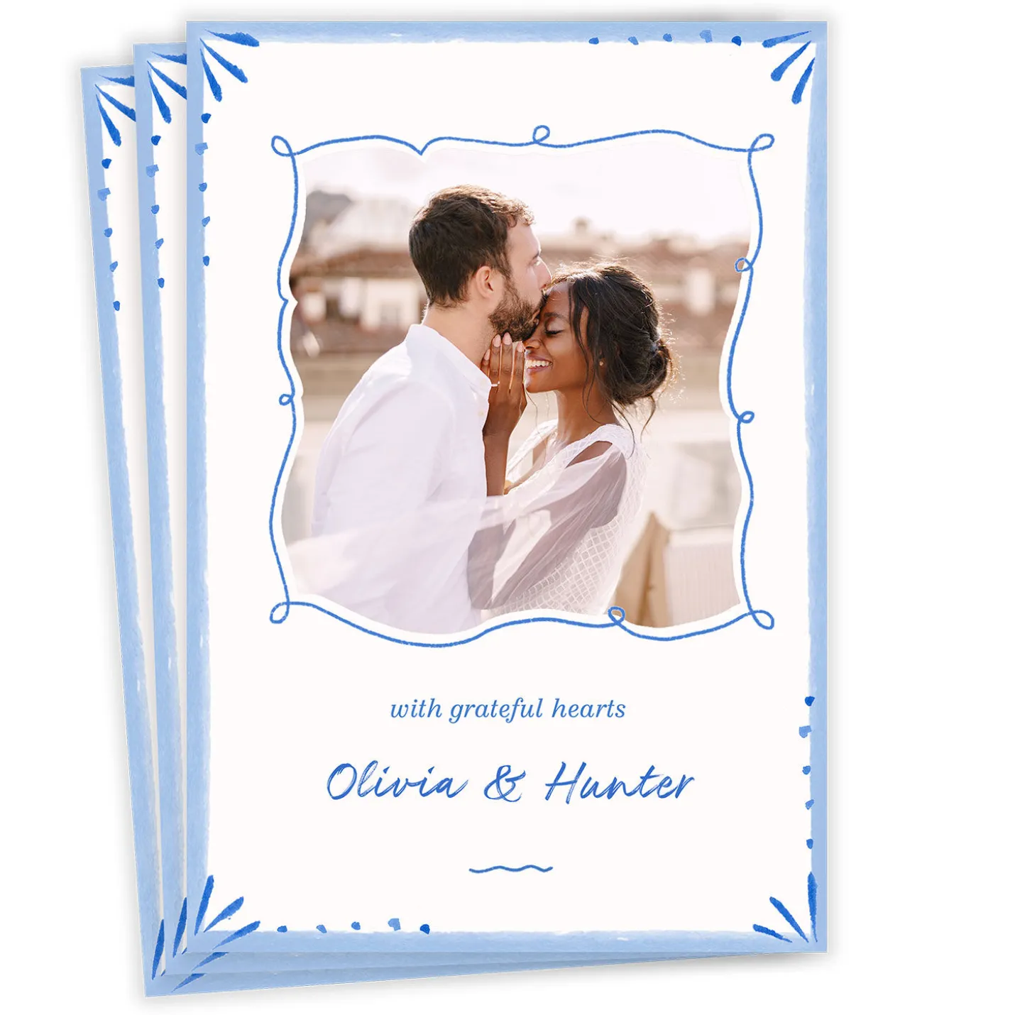 Elegant Doodle Flat Wedding Thank You Photo Card