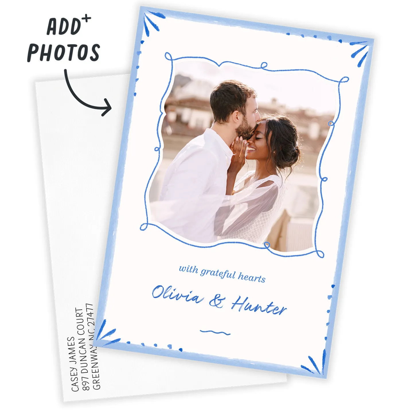 Elegant Doodle Flat Wedding Thank You Photo Card