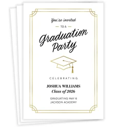 Elegant Gold Border Flat Graduation Party Invitation