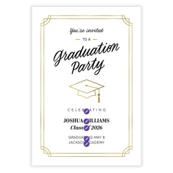 Elegant Gold Border Flat Graduation Party Invitation