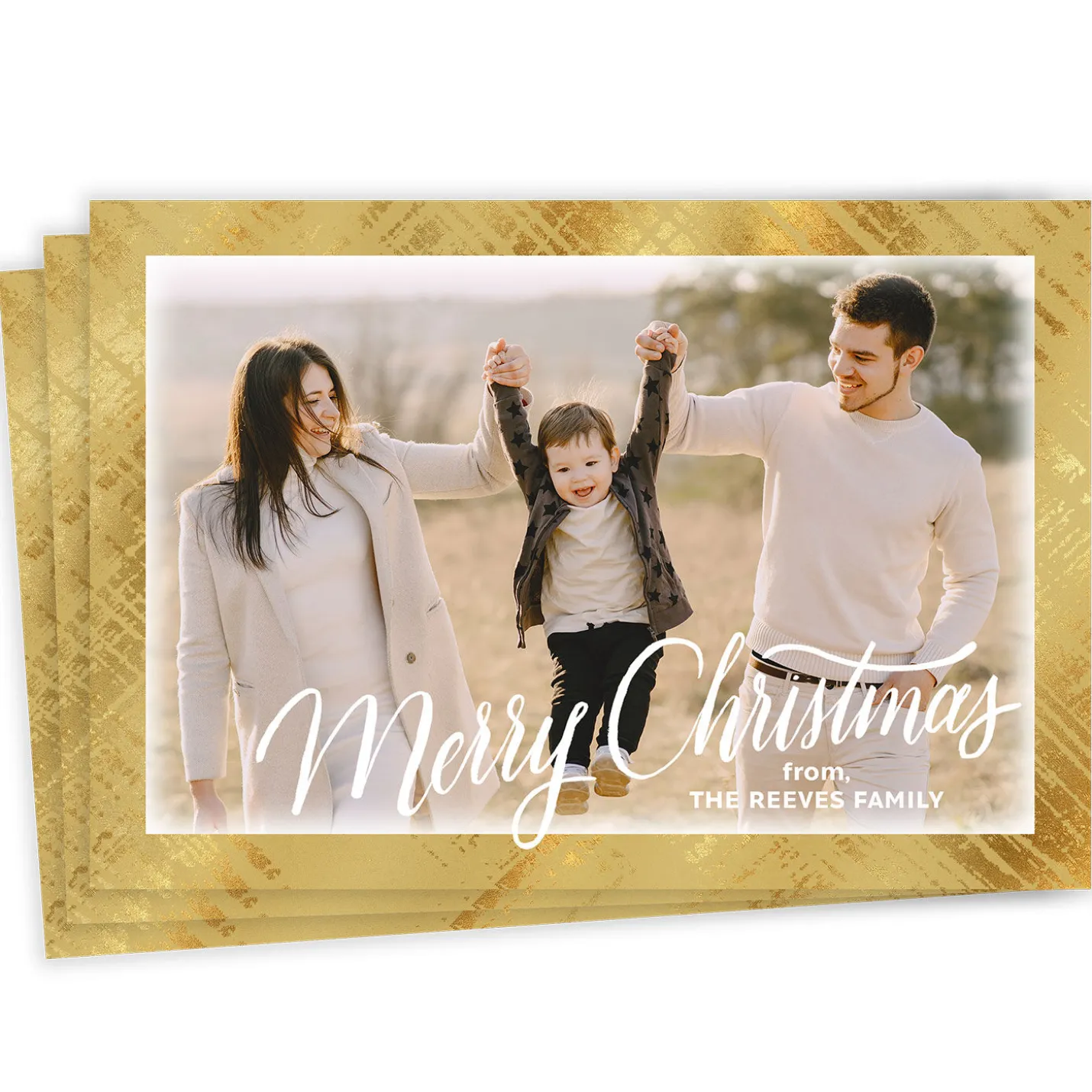 Elegant Gold Frame Flat Christmas Photo Card