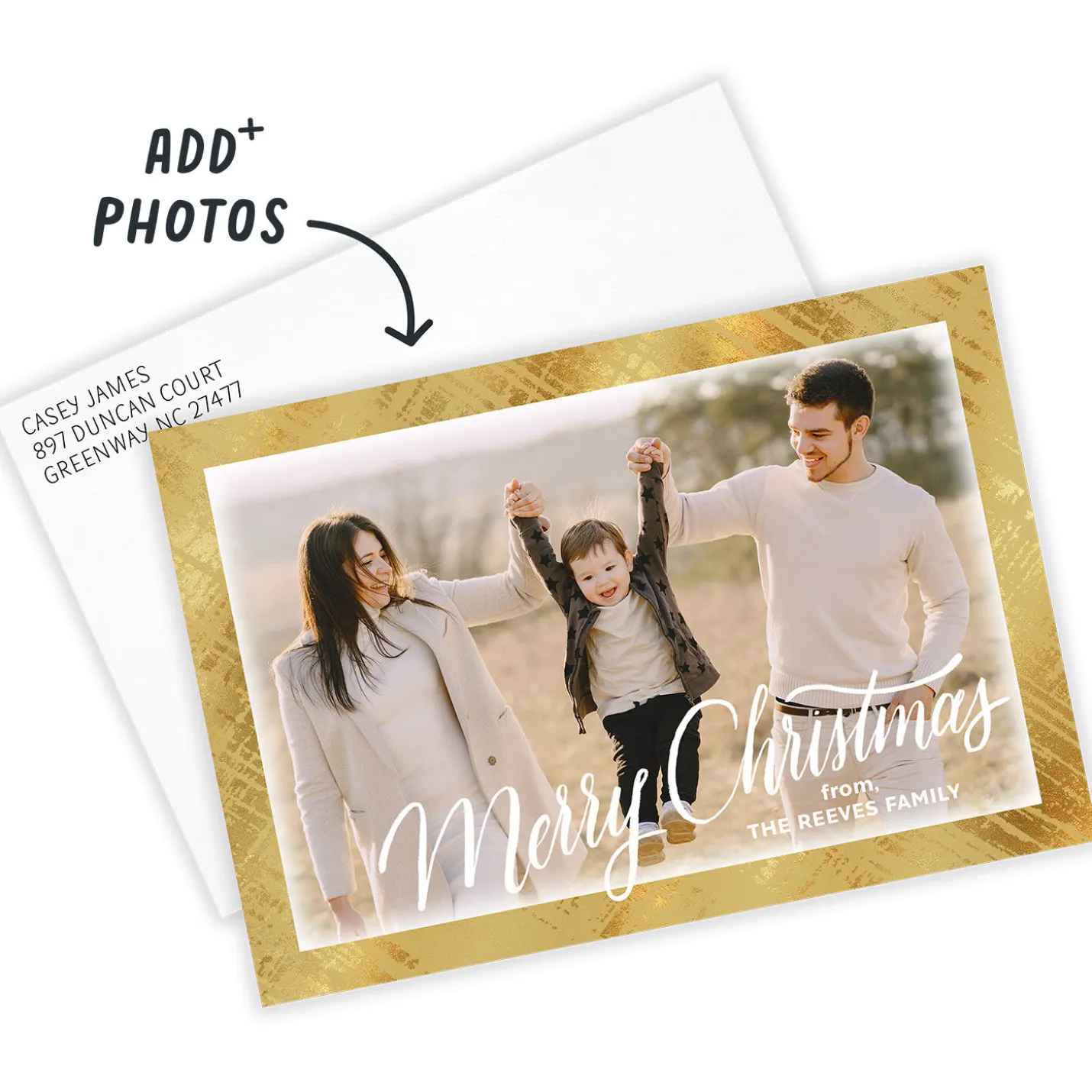 Elegant Gold Frame Flat Christmas Photo Card