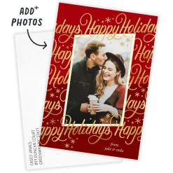 Elegant Gold Script on Red Flat Holiday Photo Card