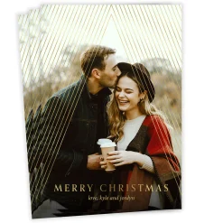 Elegant Gold Stripes Flat Christmas Photo Card