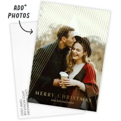Elegant Gold Stripes Flat Christmas Photo Card